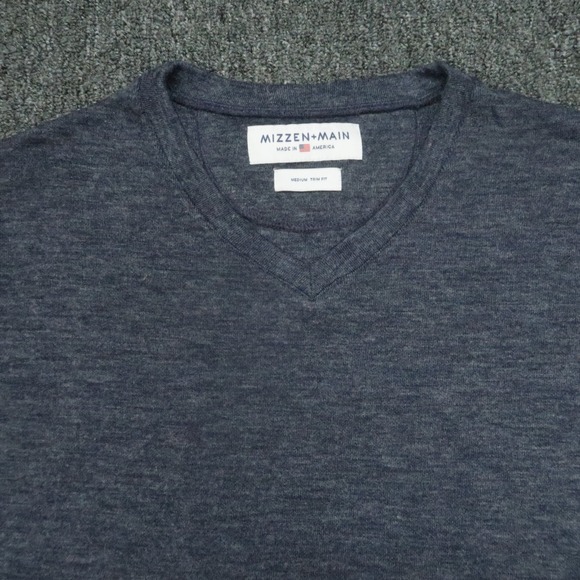 Mizzen Main Sweater‎ Mens Medium Blue Trim Fit Pullover Crew Neck Jumper - Picture 2 of 8